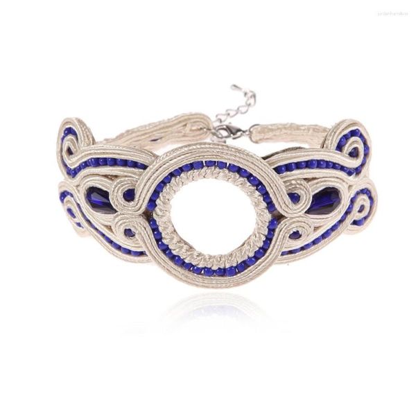 Braccialetti Charm Hollow out Design Soutache Bracciale in stile etnico 2023 Gioielli di moda Donne in pelle Weaving Blue fatti a mano blu beige