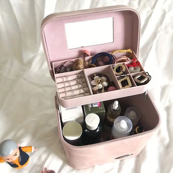 Bolsa de organizador de maquiagem de grandes viagens com jóias e compartimentos de higiene pessoal - perfeito para mulheres em movimento