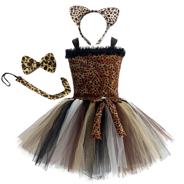 Cosplay Kids Leopard Abites 1-12 anni Girls Tuttu Dress Abito Halloween Pantera Costume Costume Birnici