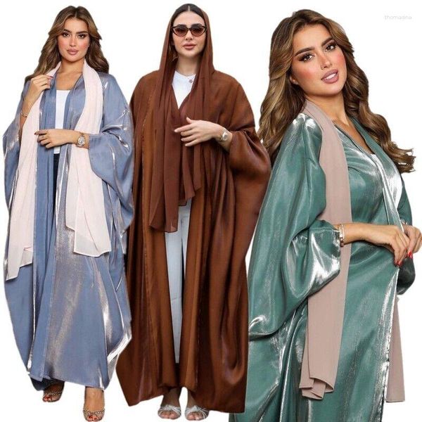 Roupas étnicas abertas abaya dubai turkish batwing luva de cetim Cardigan Robe Eid Vestido muçulmano superdimensionado Kaftan islâmico marroquino islâmico