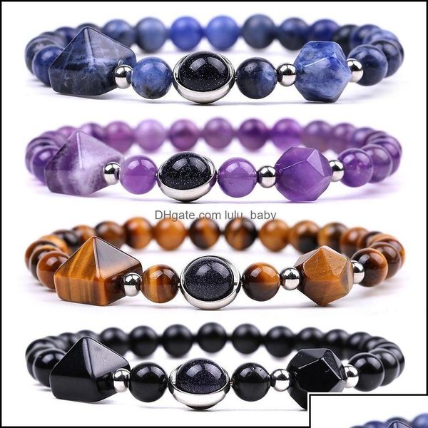 Fios de miçangas de pulseiras masculinas correspondentes à pirâmide orgona para mulheres jóias de pedra reiki Energia positiva gemas de pedra gemáfísica Del Del Dhqol