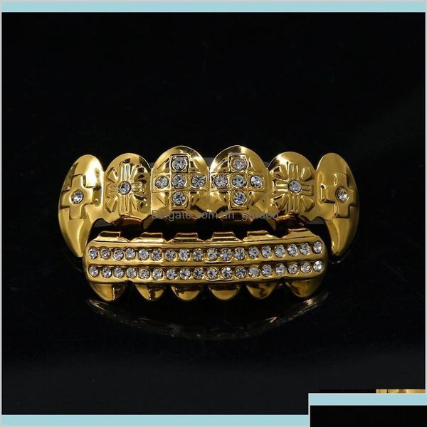 Grillz Dental Grills Denti hip hop oro sier cristallo placcato a 6 brete top furx Breste da dente Body Gioielli uni ngywc grillz wicjr dh9gp