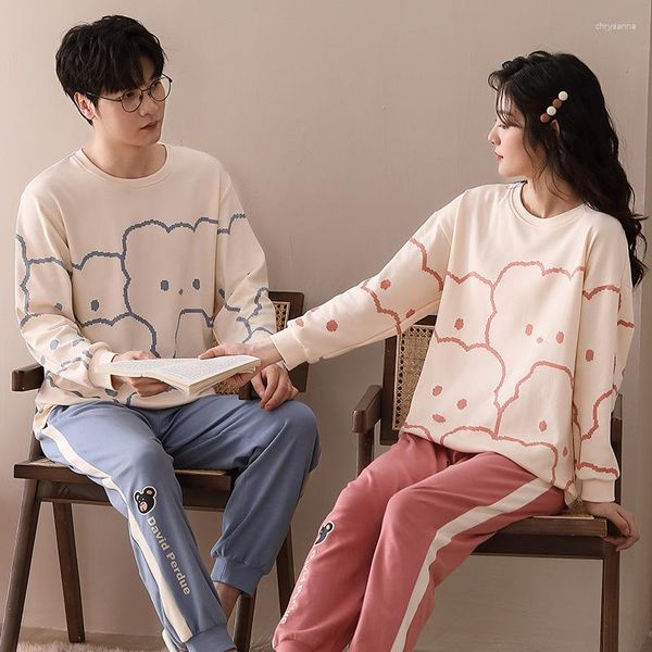 Desenvolvimento de roupas de sono masculina Coupos Coupos Nightwear Cotton Spring Spring Pijama feminino Conjunto Long Autumn Loungewear PJS pijamas para parejas