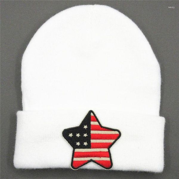 Boinas de bandeira americana estrelas bordadas espessura chapéu de malha de inverno skullies gorro de boné para homens homens 61