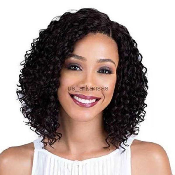 Synthetische Perücken Mode Kurzvertecke lockige Perücke für schwarze Frauen weich gesunde schwarze schwarze synthetische afro lockige Bob -Perücke Natural als echte Haarparty -Perücken HKD230818