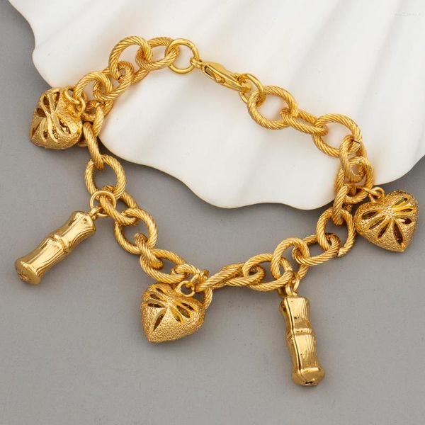 Link Armbänder Trendy Armband Charme Vintage Damen Armreif Kette Mode Gold Farbe Bambus Anhänger Schmuck Für Mädchen Geschenke