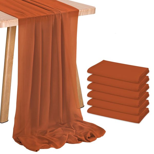 Tischläufer 6Pack Terracotta Chiffon Tischläufer Bulk 10ft Gaze wie Hochzeitstisch Runner Großhandel für Brautduschtisch Dekorationen 230817