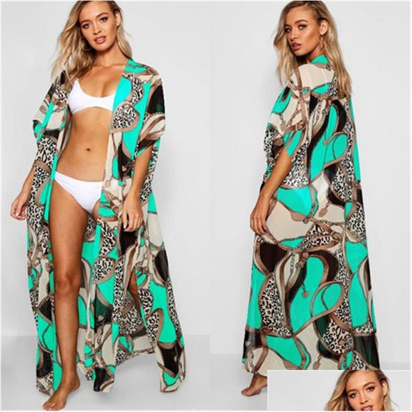 Frauenblusen Hemden Damen Fithohinling Bohemian Sommer Bikini Beach er Up Badebode Urlaub großer Druck langer Strickjacke Kimono Dhhop