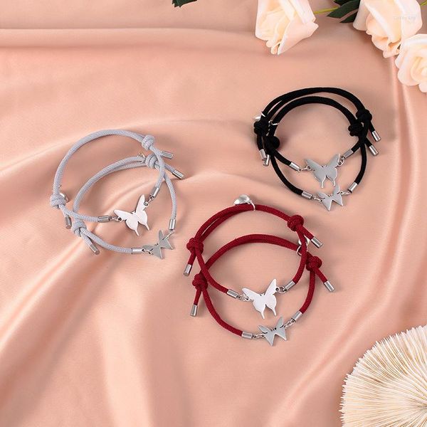 Pulseiras de charme 2023 aço inoxidável Butterfly Love Buckle Magnetic Casal Bracelet Men and Women Acessórios amizade