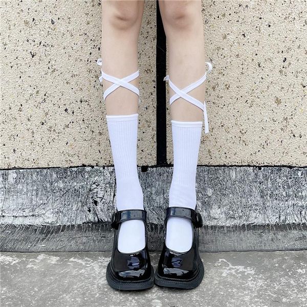 Donne calzini estivi giapponese jk lolita cosplay ragazze adolescenti kawaii cross lace up goth carino harajuku con lettere stampata alta