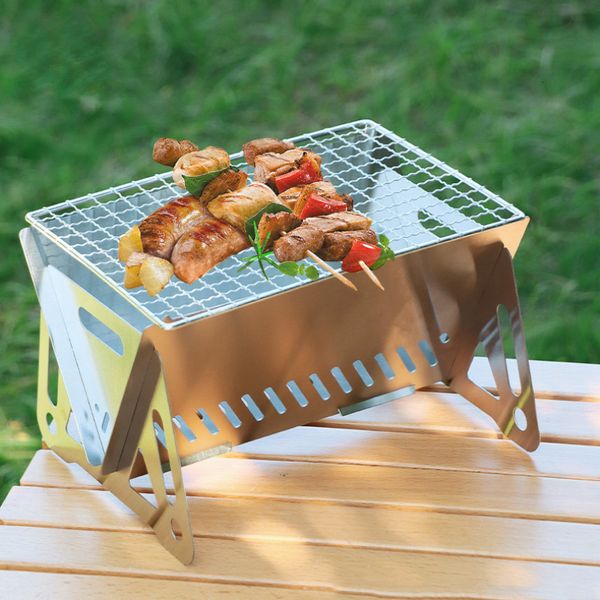 BBQ Grills Holzkohleofen Edelstahl Rack Net Firewood Folding Holzgrill für Camping Küchenzubehör 230817