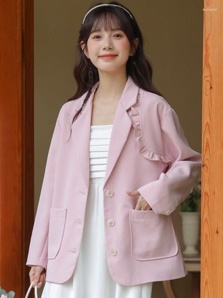 Женские костюмы Pink Blazer Jacket 2023 Осень персонализированный деревянный уш