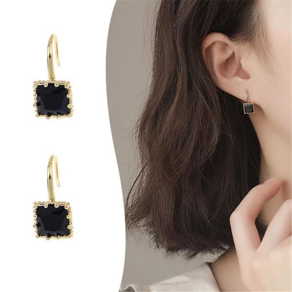 Dangle Ohrringe süße weibliche schwarze Zirkon -Reifenkristallquadratische Steinton Vintage Gold Farbe Hochzeit für Frauen