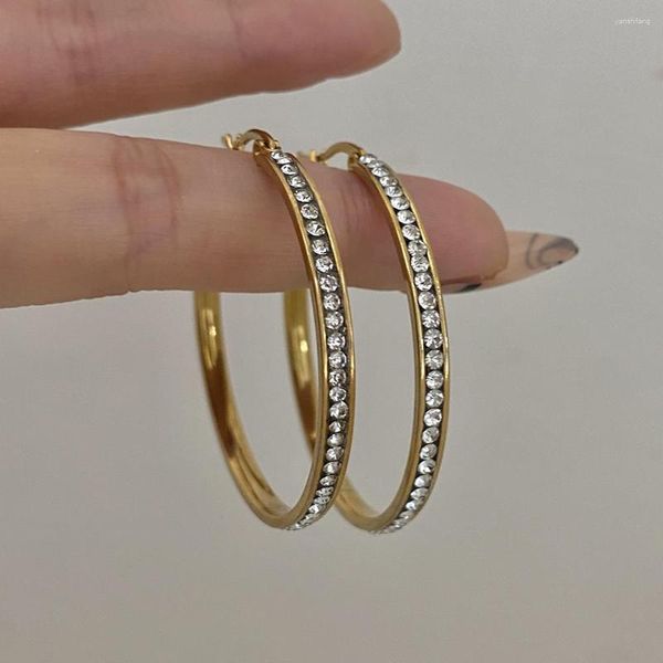 Hoop -Ohrringe Fashion Edelstahl für Frauen Mädchen Einfacher schlanker Strasskreis Ohrring wasserdichte Schmuck Brincos Geschenk