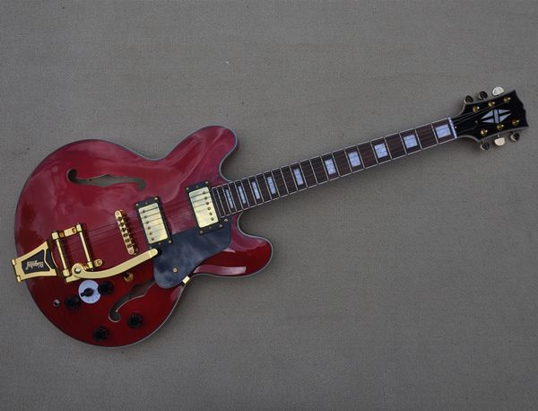 La chitarra elettrica rossa del corpo semi-hollow con hardware dorato offra logo/colore personalizzato