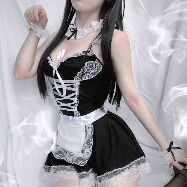 Sexy Set Sexy Lolita Maid Cosplay -Kleidung weibliche Babydoll -Kleid -Uniform erotische Rolle spielen Französische Schürze Diener Dessous sexy für Frauen 230818