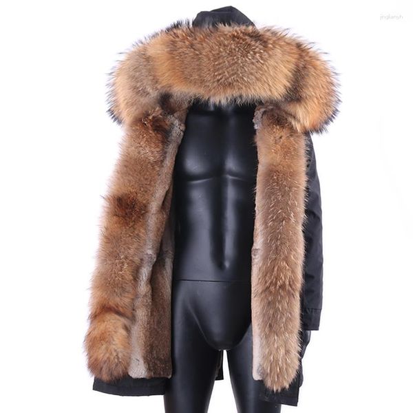 Trench maschile 2023 Fashion Warm Long Fur Coat Man Parkas Natural Outwear Streetwear Waterproof Men Parka Winter Giacca invernale