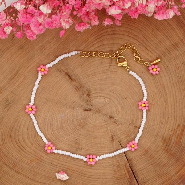 Strand Zastyt Takı Kadınlar Moda Moda Tiny Daisy Bilezikler Pembe Çiçek Boncukları Braclet Friends Hediye El Yapımı Pulseras