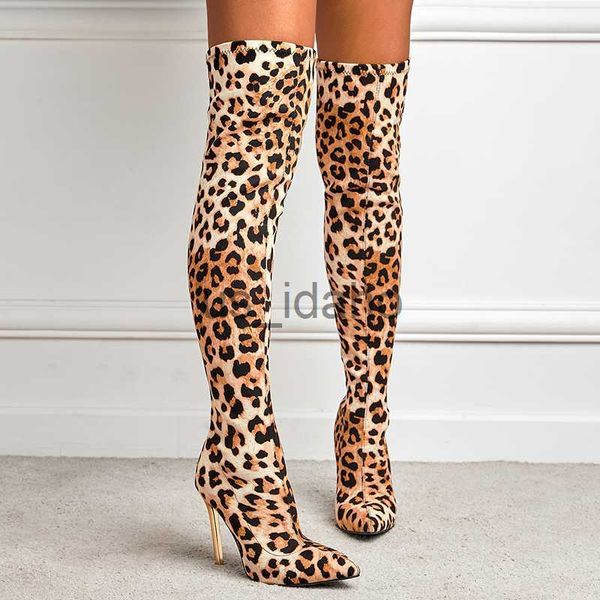 BOTAS 2023 Autumn New Women's High-Cop Botas Motas Sexy Ponto de leopardo Print Print Boys Cable