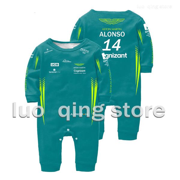 Rompers Baby Boys and Girls Pure Cotton Summer Summer Racing Car Aston Martin Team Alonso 14 Autista Bebe BEBE Crawling 230817