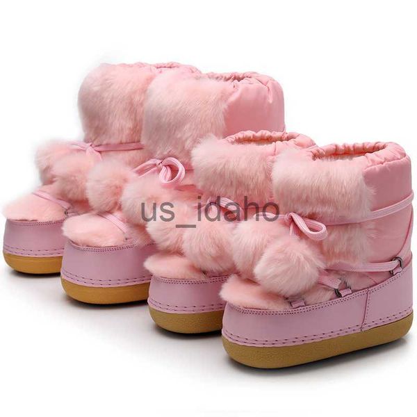 Stivali 2023 Stivali invernali Donne Stivali da neve Brand Fluffy Spesso in pelliccia in Piattaforma rosa nera Cappaccio per sci non slittato J230818