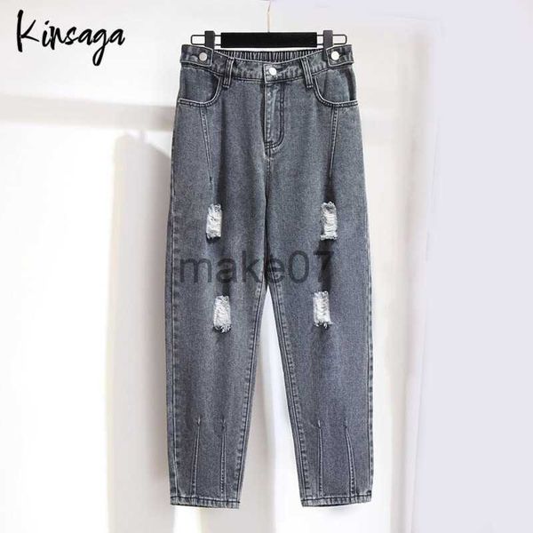 Jeans femminile più taglia jeans Hallens grandi donne grigie 7xl strade oversize elastica coreana alta vita alta rapa con rapa sfilata harem demin pantaloni girl j230818