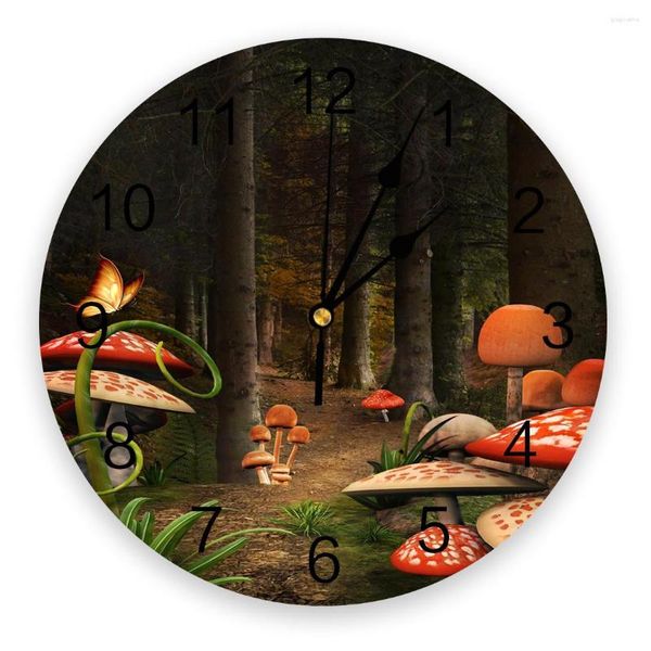 Relógios de parede Floresta de cogumelos 3d relógio de design moderno decoração de sala de estar de cozinha assistir decoração de casa
