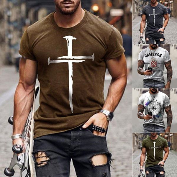 Herren T-Shirts bedruckte Farbkreuzmuster 3D-Kleidung T-Shirt Sommer Casual Hip Hop Kurzarm