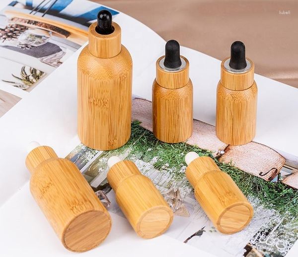 Speicherflaschen Großhandel Stock Holz 5 ml 10 ml 15 ml 30 ml 50 ml ätherische Öl Serumglas -Tropfenflasche mit Bambusaluminiumkappe