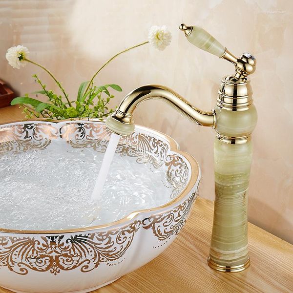 Rubinetti del lavandino del bagno bacino di lavabo in oro giada alte rubinetti per rubinetti per vanità per vasche per rimozione fredda e rubinetto dell'acqua