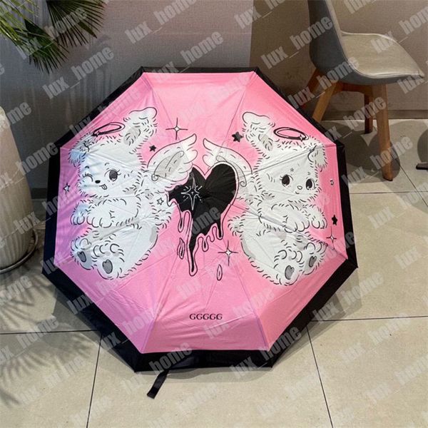 Designer Umbrella 2 colori brly Luxury Tre pieghevole ombrello Automatico Sun Shade Fashion Shade Cute Bumbershoot con motivo di coniglio