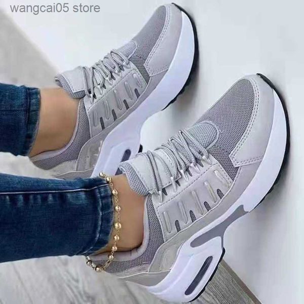 Kleiderschuhe 2023 neue Damen Sneakers Schnürschnüre -Ferse Vulkanisierte Schuhe Dicke Sohle Kissen lässige Schuhe Großgröße 43 Frauenschuhe T230818