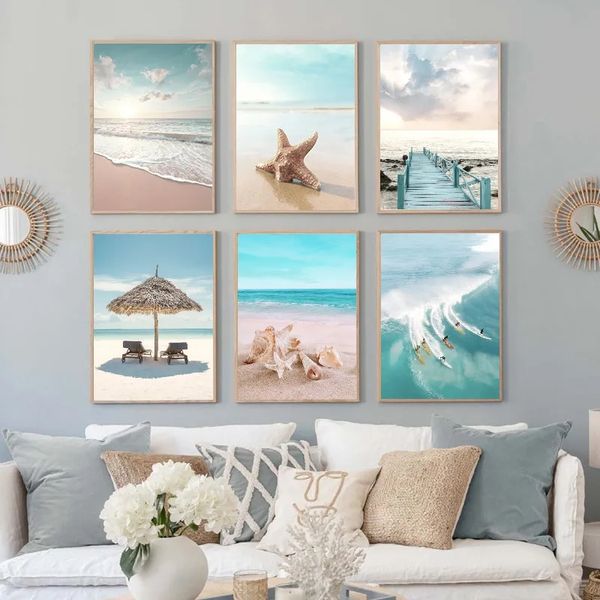 Beach Sea Landscape tela dipinto di pittura Ponte di tartaruga Poster e stampe arte della parete fresca camera da letto naturale decorazioni per la casa senza cornice wo6