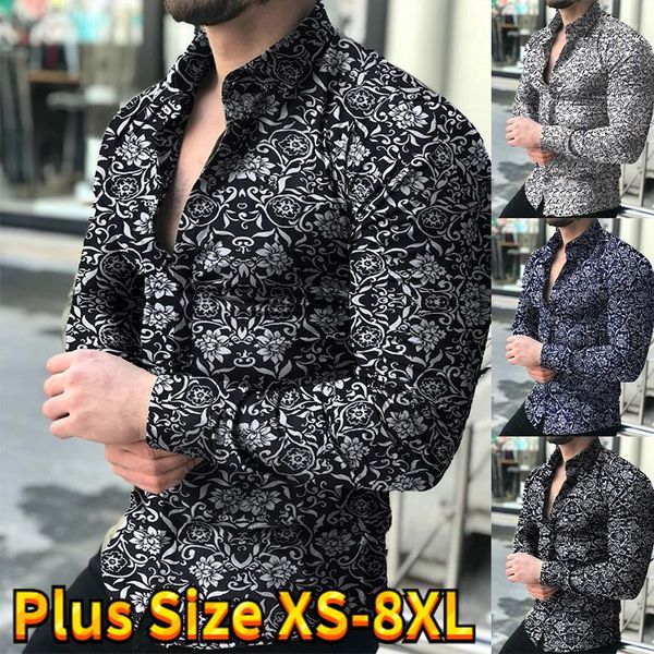 Herren lässige Shirts Grafik Turnedown Daily Holiday Trend Langarm 3D-Druck Button-Down-Kleidung Mode atmungsaktives Shirt XS-8xl