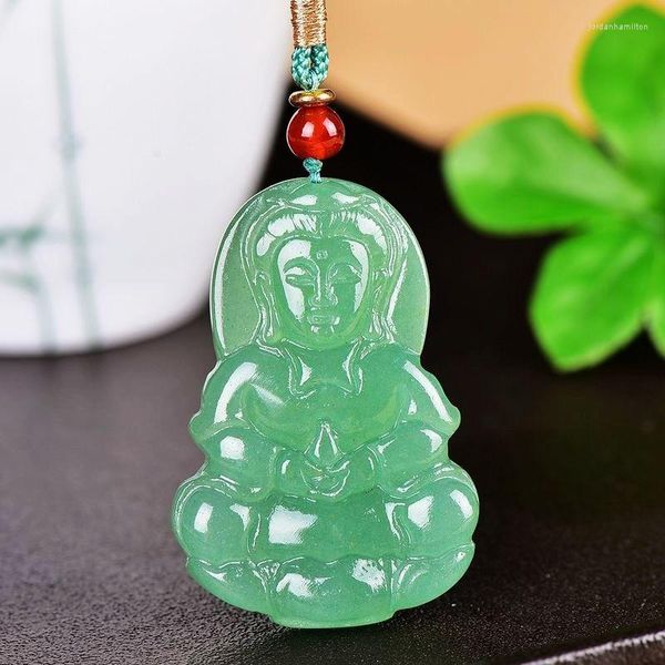 Anhänger Halsketten natürlicher grünes Dongling Guanyin Buddhistische Schmuck Schmuck