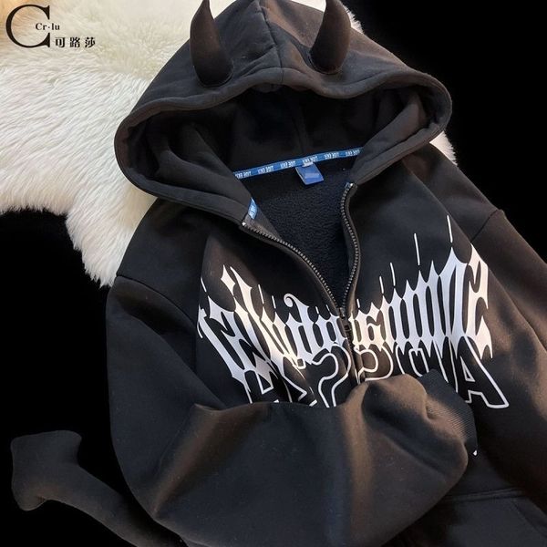 Kadın Hoodies Sweatshirts Harajuku Demon Hoodie Tail Tasarım Goth Süper David Sweatshirt Zipper Y2K Giyim Çift Sokak Kadınları 230817