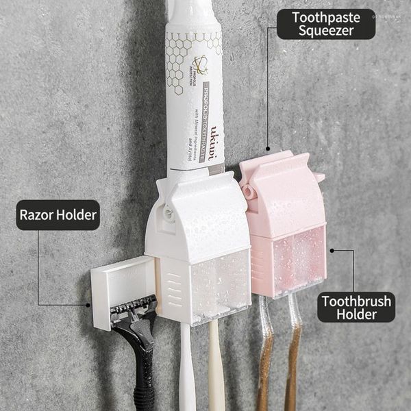 Set di accessori per bagno Set da denti da denti da bagno Set di distribuzione di dentifricio set di squeezer Razor Wall Monted Storage Rack