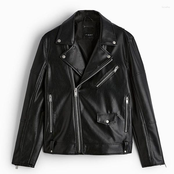 Мужские куртки мужская кожаная мотоциклетная куртка панк -стиль мульти -молнии.