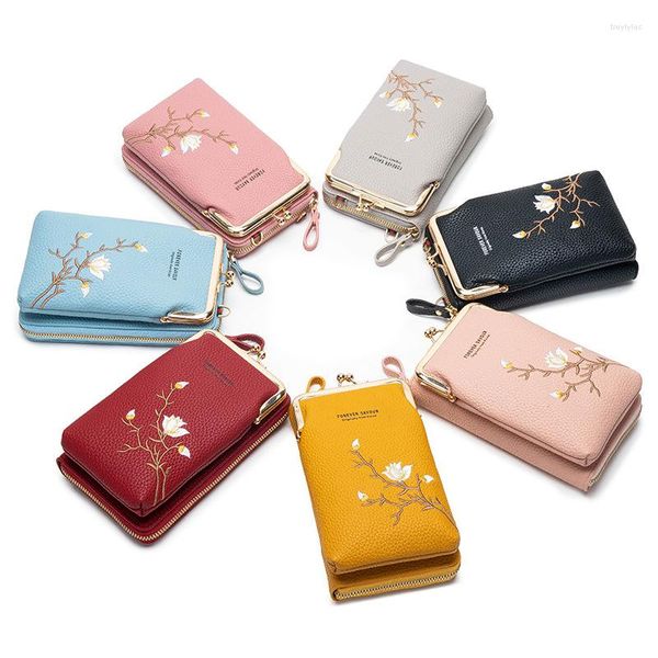 Portafogli borsette Crossbody Women Cell-Phone Spallo Portafoglio ricami di fascia alta da donna PU Luxury Leather Borse