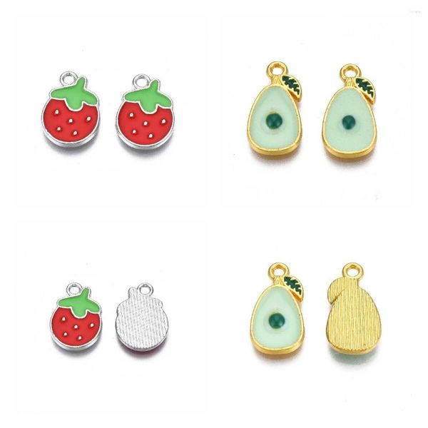 Collane a ciondolo Pandahall 100 pezzi da 100 pezzi Strawberry Avocado Avocado Portanti in lega di smalto in lega per la collana per orecchini bracciali.