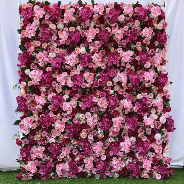 Dekorative Blumen 3d künstliche Blumenwandpaneele Hintergrund Hochzeit mit rosa Rosen und Orchideen Urlaub Party Dekorationen Agy083