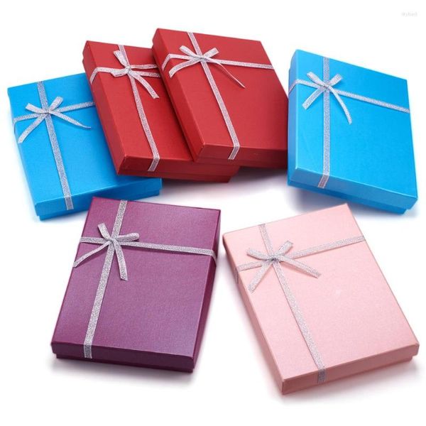 Schmuckbeutel 6pcs Bowknot -Karton -Karton Zufälliger Mix Farbkette Ringohrring mit Schwamm DIY Geschenkverpackung Vorräte 18x13x3.3cm