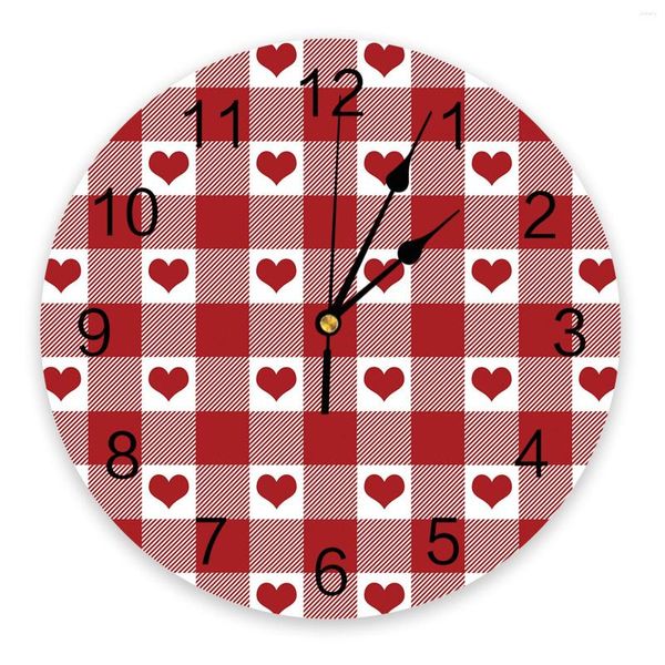 Orologi da parete Red Heart Plaid Love Tround Orologio Modern Design Modern Home soggiorno Decorazione per bambini Tavolo da cucina per bambini