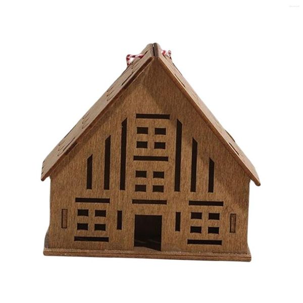 Dekorative Figuren Weihnachten Holzhaus Kabine Ornamente Handwerk Anhänger für Heimfenster DIY Bastelkorbdekoration