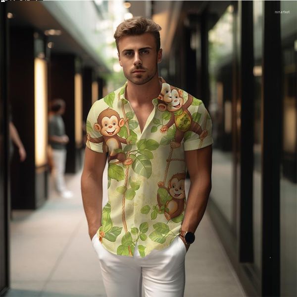 Camicie casual da uomo Summer Monkey Monkey 3D Stampa vacanza Trendy High -Nequality