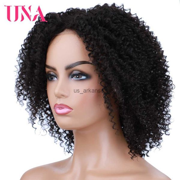 Sentetik peruklar una kısa sentetik peruklar afro tuhaf kıvırcık doğal orta kısım dantel peruk kadınlar için mevcut siyah doğal afro karışık saç hkd230818