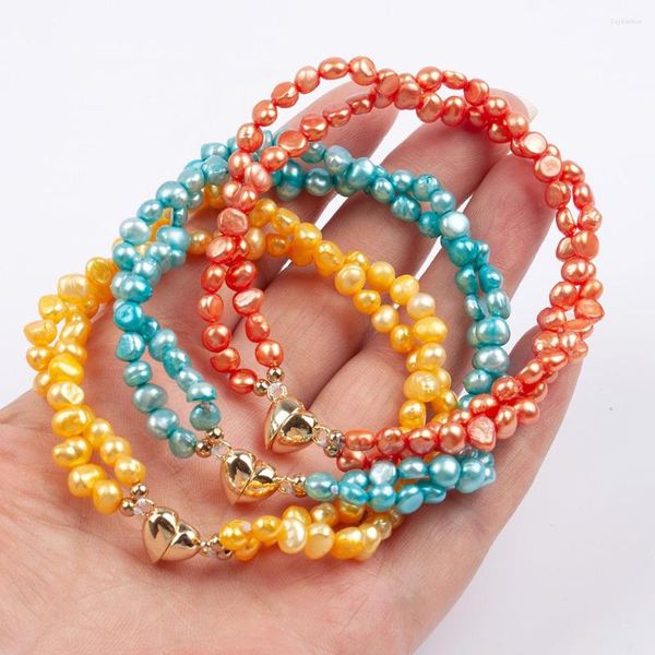 Strand Double Camada de água doce Bracelet Heart Charme colorido de contas corado Bangle Love Wish for Women Jewelry Party Gift