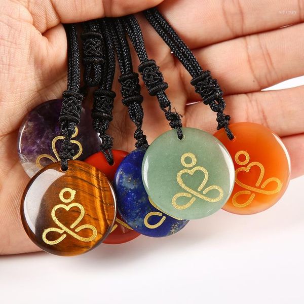 Colares pendentes graves chakras de ioga meditar acessórios de padrões de cristal natural colar para homens jóias de homens