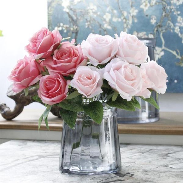 Декоративные цветы симуляция 7 головы французские розы шелковые цветочные букет букет свадебный декор компонент фальшивый свадебный дом