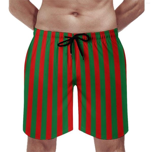 Herren Shorts Sommerbrett vertikal gestreifte Druck Sport Surf rot und grünes Muster Kurzpants Schnelle Trockenschwimmstämme Plus Size